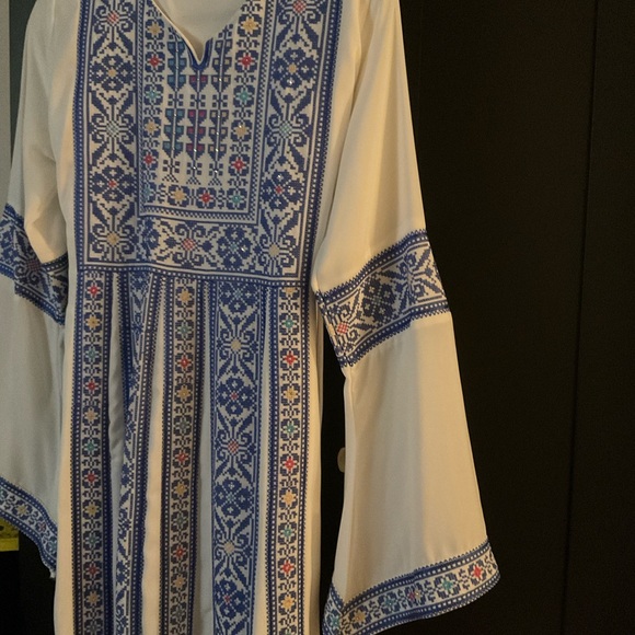 White and Blue Embroidered Palestinian Dress - Picture 3 of 3